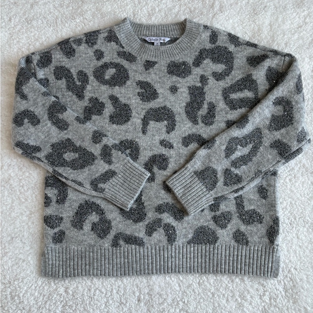 Ophelia Roe Gray Leopard Print Pullover Sweater NWT - Size Small